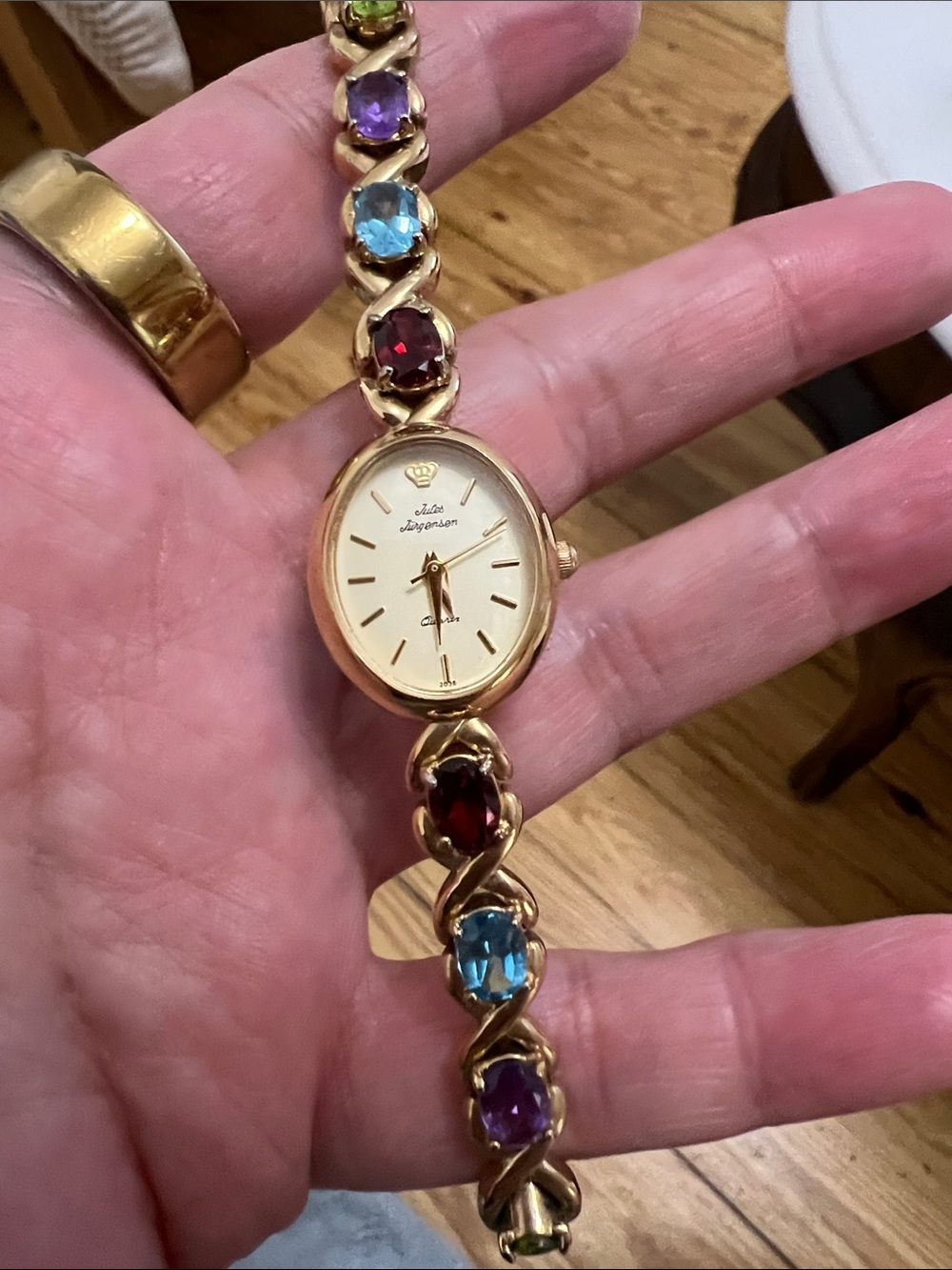 Jules Jurgensen Gold-Tone Women's Bracelet Watch with Multicolor Gem Accents